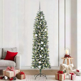 vidaXL Árvore Slim de Natal Artificial Verde e Branco 210 cm