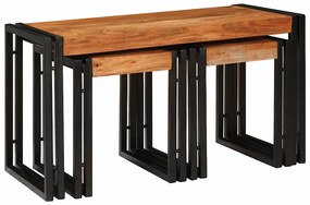 Mesas de canto 3 pcs Marrom e Preto Madeira de acácia maciça