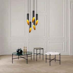 Candeeiro de Teto Kesik – Preto e Dourado – Diâmetro 43 cm, Altura 135