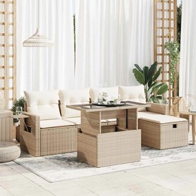 vidaXL 6 pcs conjunto de sofás p/ jardim com almofadões vime PE bege