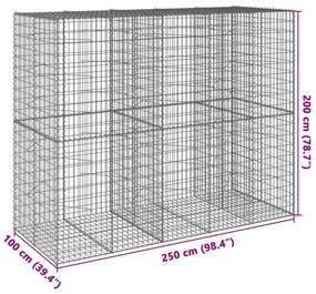 Cesto gabião com cobertura 250x100x200 cm ferro galvanizado