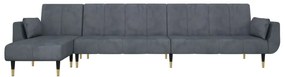 Sofá-cama em forma de L 275x140x70 cm veludo cinzento-escuro