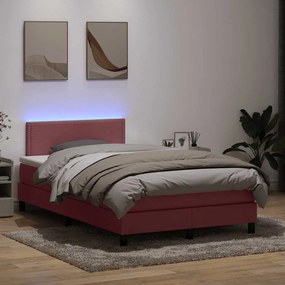 vidaXL Cama box spring c/ colchão e LED 120x210 cm veludo Rosa