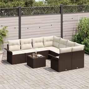 Conjunto de Sofá de Jardim de 9 Peças com Almofadas em Rattan Poliéste