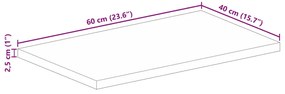 Tampo de mesa retangular 60x40x2,5 cm madeira recuperada maciça