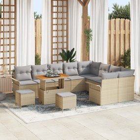 Conjunto de Sofá de Jardim de 12 Peças com Almofadas Bege Vime Acácia,