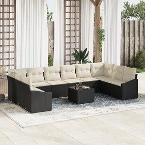 Conjunto de Jantar para Jardim de 10 Peças com Almofadas Bege de Vime