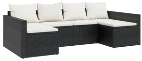 2 pcs conjunto lounge de jardim c/ almofadões vime PE preto