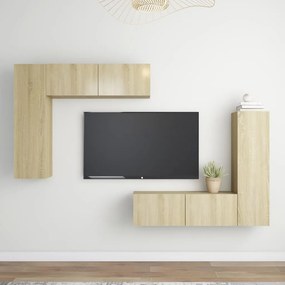 vidaXL 4pcs conjunto móveis de TV derivados de madeira carvalho sonoma