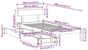 Cama sem colchão 100x200 cm madeira de pinho maciça branco