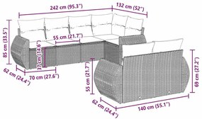 7 pcs conj. sofás jardim com almofadões vime PE cinzento-claro