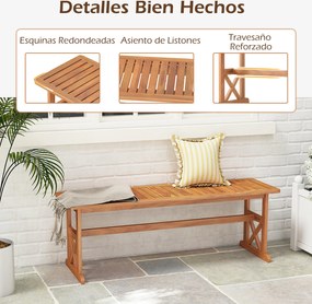 Conjunto de 2 bancos jardim de madeira de acácia para exterior 35 x 130 x 45 cm, sem encosto, com assento em ripas, para 2-3 pessoas, para sala de jan