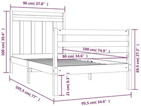 Estrutura de cama solteiro 90x190 cm madeira maciça