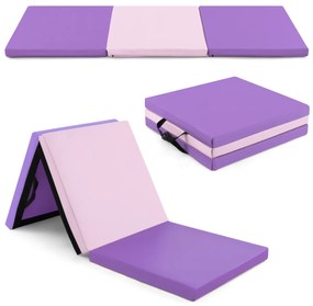 Tapete de ginástica dobrável triplo de 6 x 2 pés com alças e capa removível com zíper - roxo