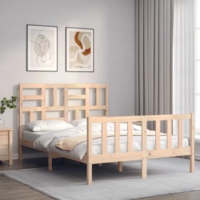 vidaXL Estrutura de cama de casal c/ cabeceira madeira maciça