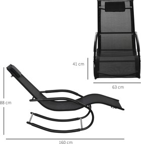 Cadeira de baloiço ergonómica com encosto, braços em metal galvanizado e tecido Textilene, 62 x 150