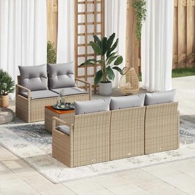 vidaXL Conjunto de Sofá de Jardim 6 Peças com Almofadas Bege e Ratan Acácia.