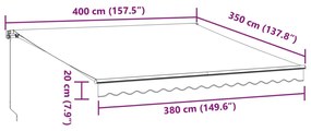 Toldo retrátil manual com luz LED 400x350 cm castanho