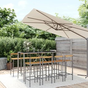 vidaXL 9 pcs conjunto de bar p/ jardim vime PE/acácia maciça cinzento
