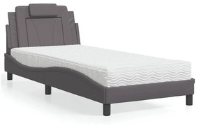 Cama com colchão 90x190 cm couro artificial cinzento