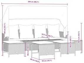 5 pcs conjunto sofás de jardim com almofadões vime PE preto