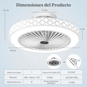 Ventoinha de teto com iluminação de 48 cm, temperatura de cor ajustável, 6 velocidades de vento e controle remoto Branca