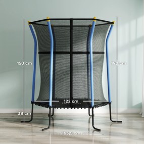 Trampolim infantil Ø 1,63 x 1,9 m com rede de segurança, porta com fecho de correr e 6 postes almofadados incluídos, azul e preto