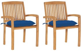vidaXL Cadeiras de jardim c/ almofadões azuis 2 pcs teca maciça