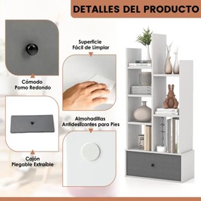 Estante de 7 níveis com gaveta e 7 compartimentos Estante de madeira para sala de estar Quarto 53 x 24 x 118 cm Branco
