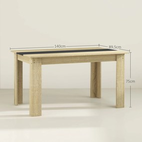 Mesa de jantar para 6 pessoas em madeira com acabamento natural e preto (CADEIRAS NÃO INCLUIDAS), 140 C x 90 L x 75 A cm natural, preto
