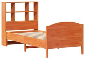 Cama com estante sem colchão 75x190cm pinho maciço castanho-mel