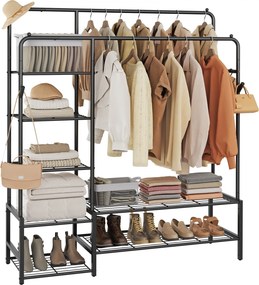Guarda roupa aberto 45 x 115,8 x 172,8 cm, armário aberto, com 7 prateleiras preto