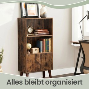 Estante de 3 prateleiras com portas 30 x 60 x 120 cm, design Mid-Century, para a sala de estar e o escritório em casa castanho