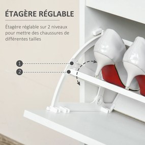 Sapateira com 2 gavetas rebatíveis, prateleira ajustável + 1 gaveta com capacidade para até 16 pares, 70 L x 29 L x 92 A, Branco