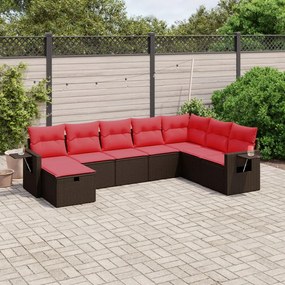 vidaXL 8 pcs conjunto sofás de jardim c/ almofadões vime PE castanho