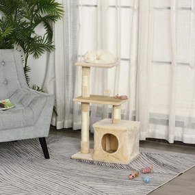 Arranhador para Gatos 50x30x81,5 cm Centro de Atividades para Gatos com Poste de Sisal Plataformas e Caverna Bege