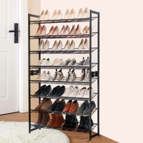 Sapateira com 8 níveis 92,5 x 30,7 x 163,5 cm, organizador de sapatos, 2 estantes empilháveis com 4 níveis cinzento