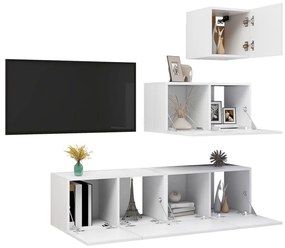 4 pcs conjunto de móveis de TV derivados de madeira branco