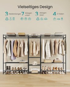 Guarda roupa aberto 30 x 206,4 x 157,1 cm com 10 prateleiras e 3 varões para cabides Preto