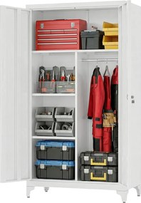 Armário cacifo metálico com varão para pendurar roupa, 2 portas, 5 compartimentos 80 x 40 x 165 cm Cinza