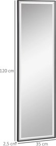 Espelho de parede com dimensões de 120 x 35 cm - Película de segurança anti-explosão, sistema de fixação incluído - Moldura em liga de alumínio preta