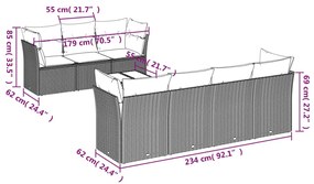 8 pcs conjunto de sofás p/ jardim com almofadões vime PE bege