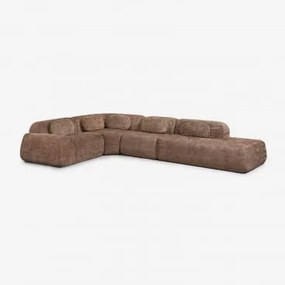 Sofá Modular De Canto Em 4 Peças Com Chaise Longue Direita Em Chenille Embalado A Vácuo Mérida Chenille Castanho Caramelo - Sklum