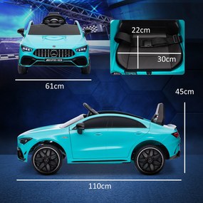 Carro Elétrico para Crianças Carro Mercedes AMG CLA 45 com Bateria 12V  Faróis LED Buzina e Música 110x61x45 cm Azul Turquesa