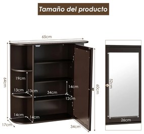 Armário de parede de madeira para casa de banho com espelho 65 x 17 x 64 cm Castanho