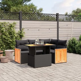 5 pcs conjunto sofás de jardim com almofadões vime PE preto