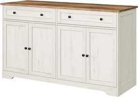 Armário de cozinha de estilo tradicional com 2 gavetas e 4 portas, 140 x 40 x 80 cm, branco vintage