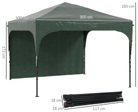 Tenda Dobrável 3x3m com Altura Ajustável Tenda de Jardim com 1 Parede