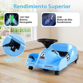 Kart elétrico de 12 V com esfregona removível, comando à distância, buzina, música e ligação sem fios para crianças dos 2 aos 5 anos, azul
