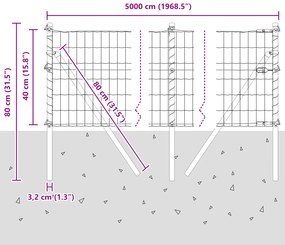 Cerca Euro com 13 Postes 0.4x50 m Aço Galvanizado Cinza
